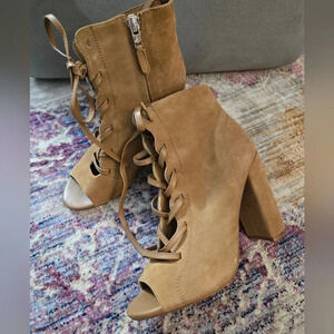 Sam Edelman | Tan Ankle Heelee Lace Up Peep Toe Booties Sz 5.5
